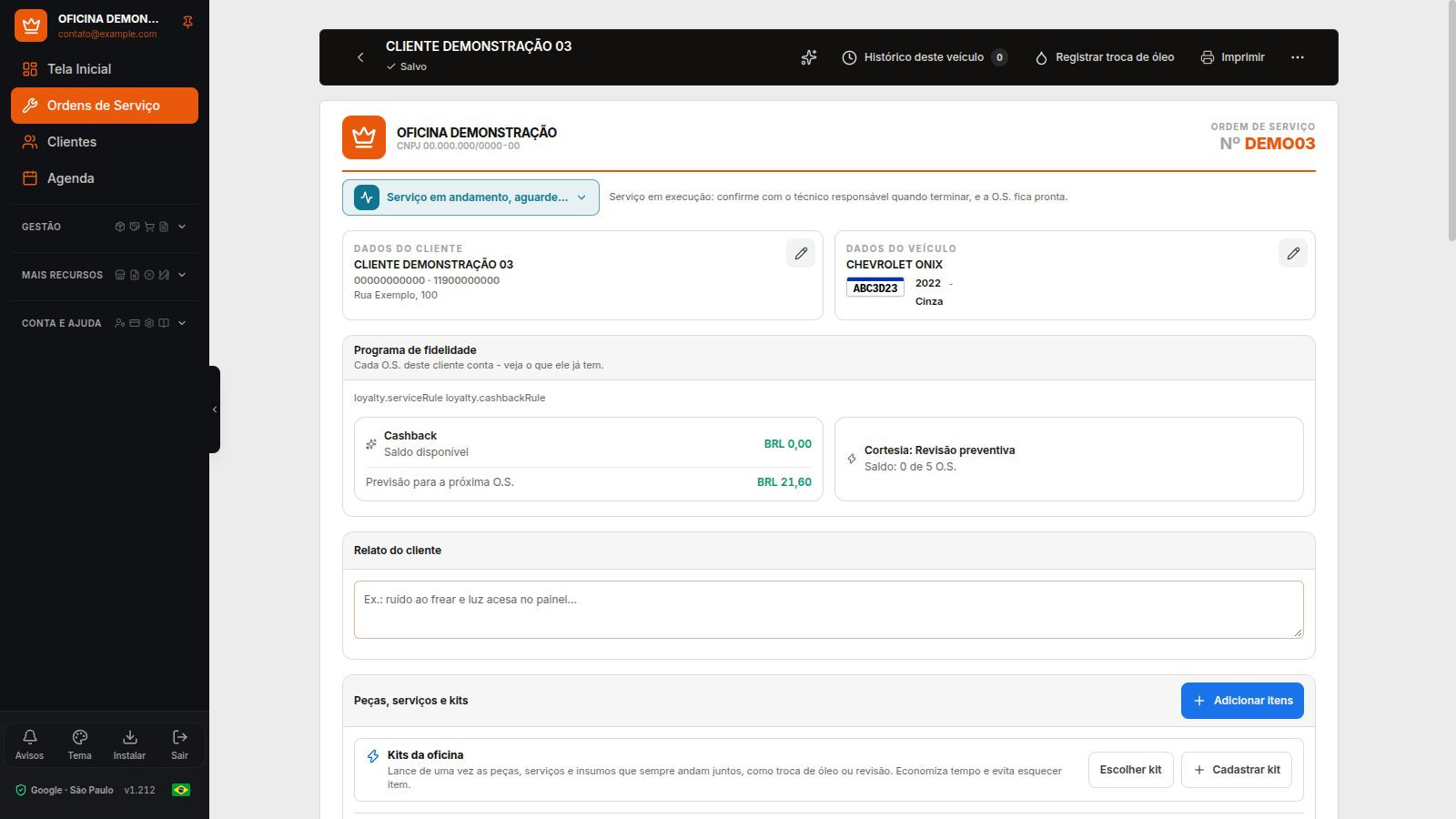 Work Order Editing Screen